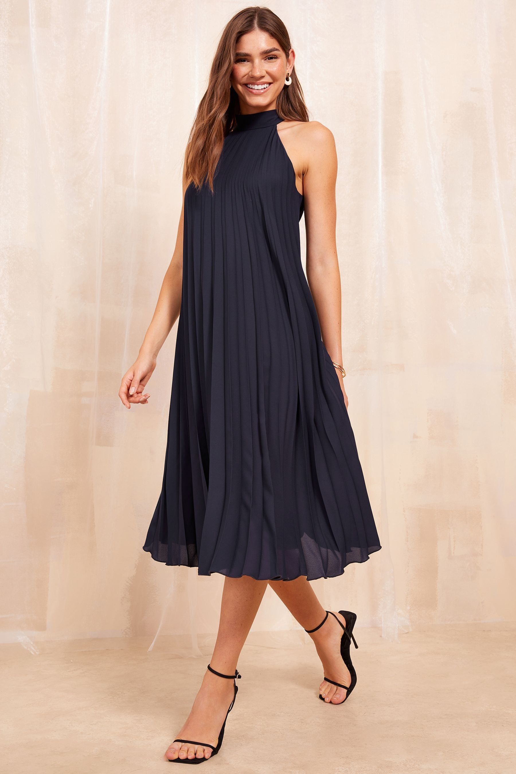 Pleated halter midi dress shop