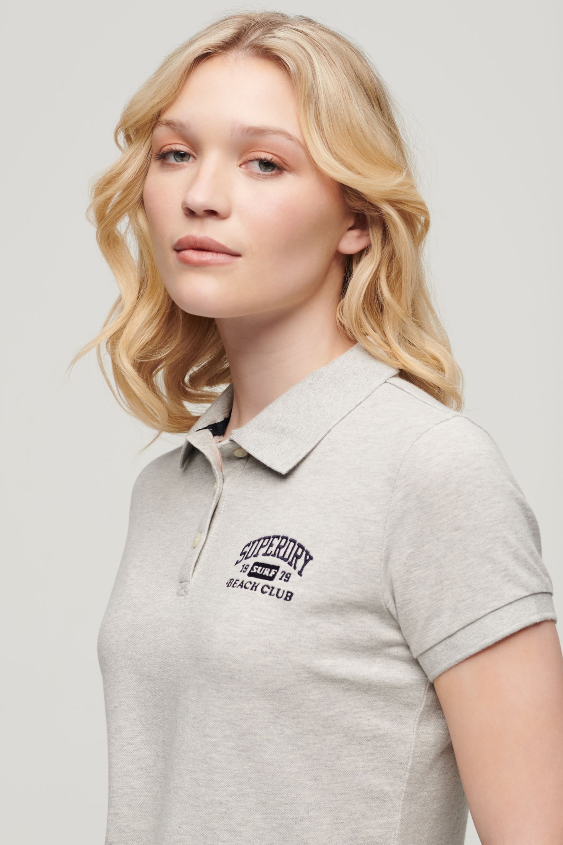 SUPERDRY Grey SUPERDRY 90s Fitted Polo Shirt - Image 3 of 6