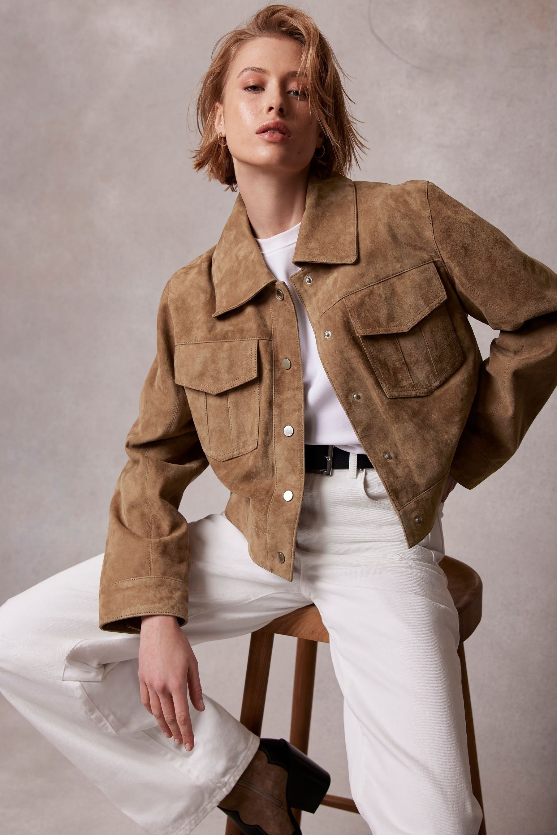 Buy Mint Velvet Brown Suede Cropped Jacket from Next Luxembourg