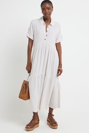 River Island Cream Stripe Smock Maxi Dress With Linen - Image 1 of 4