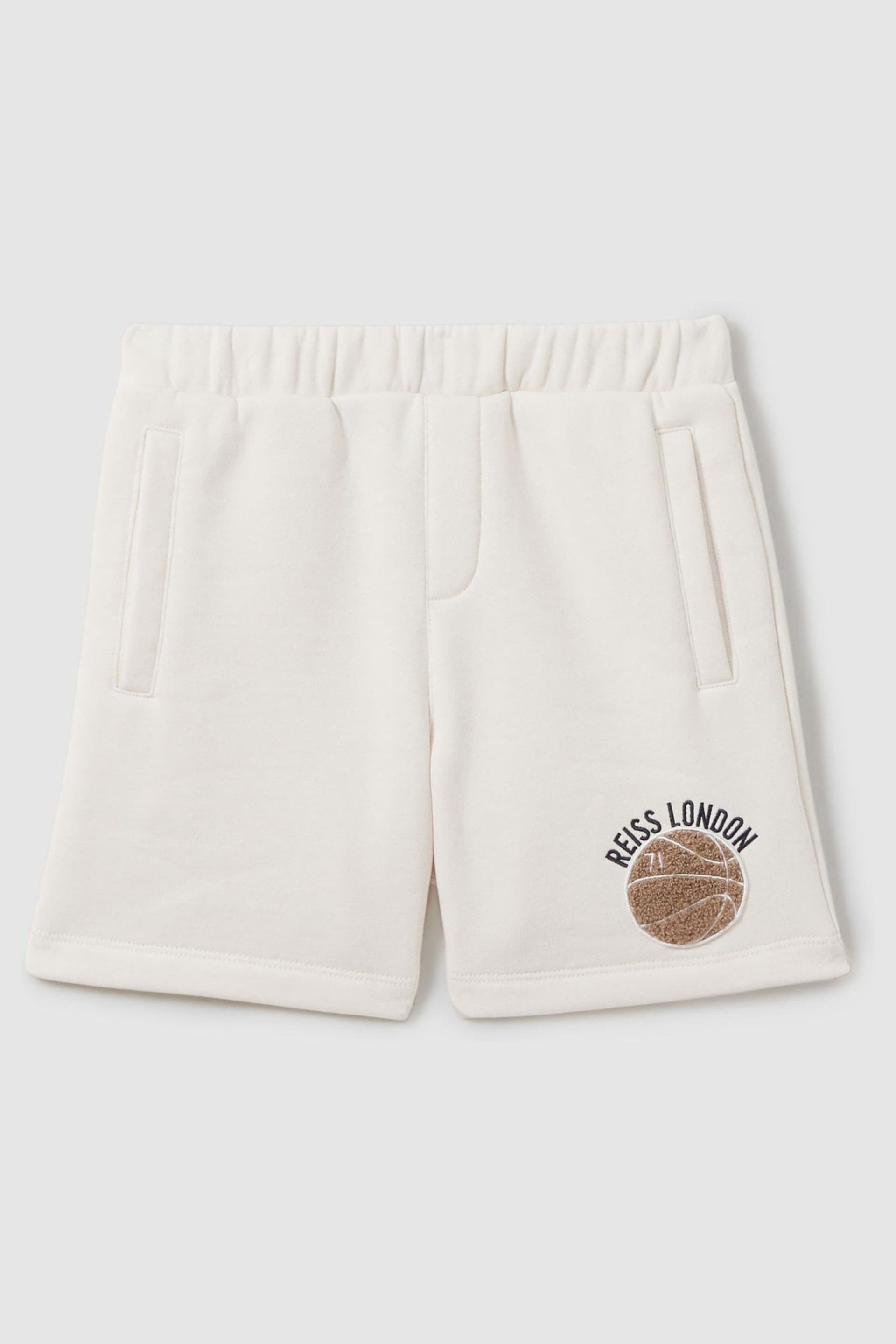 Reiss Off White Arto Junior Relaxed Embroidered Basketball Shorts - Image 2 of 4