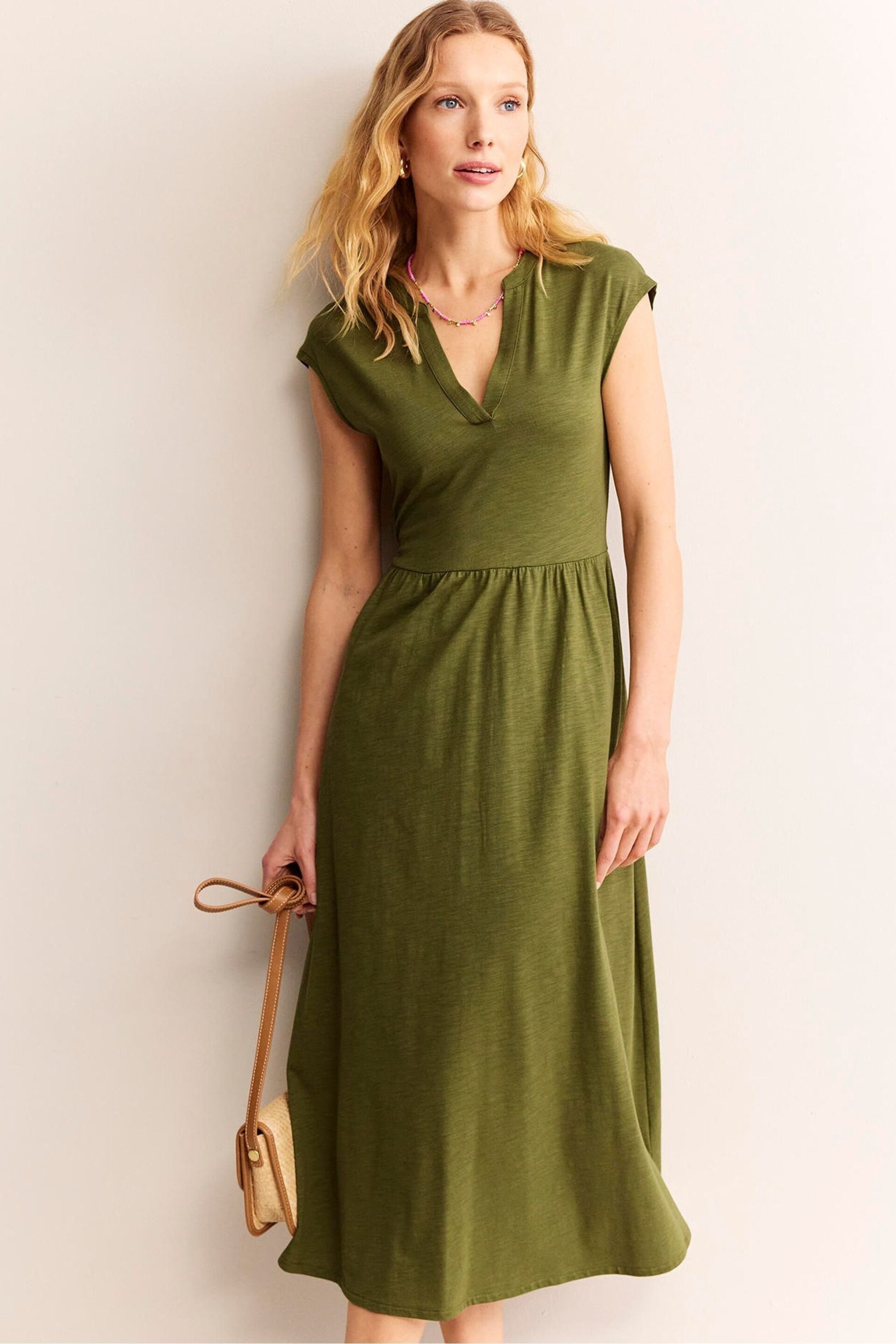 Boden Green Chloe Notch Jersey Midi Dress - Image 2 of 6