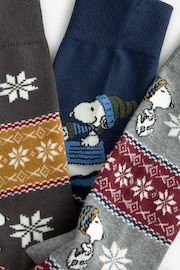 Blue/Grey Fairisle Christmas Snoopy Socks 3 Pack - Image 4 of 5