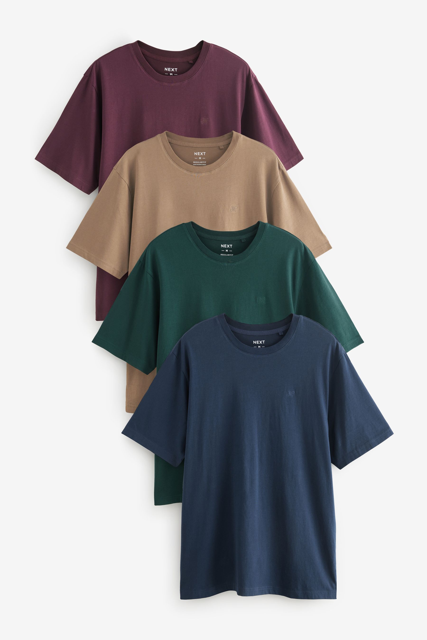 Blue Green Burgundy Tan 100 Cotton T Shirts 4 Pack