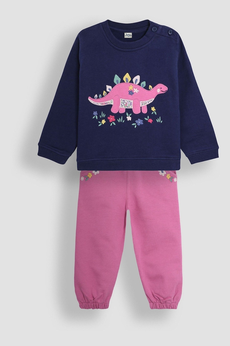 JoJo Maman Bébé Navy Dino Appliqué Sweatshirt And Joggers Set - Image 1 of 5