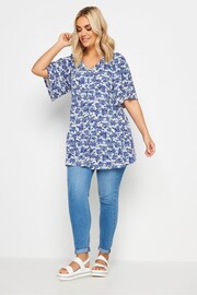 Yours Curve Blue Floral Pleated Swing Top - Image 2 of 5