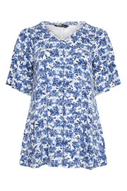 Yours Curve Blue Floral Pleated Swing Top - Image 5 of 5