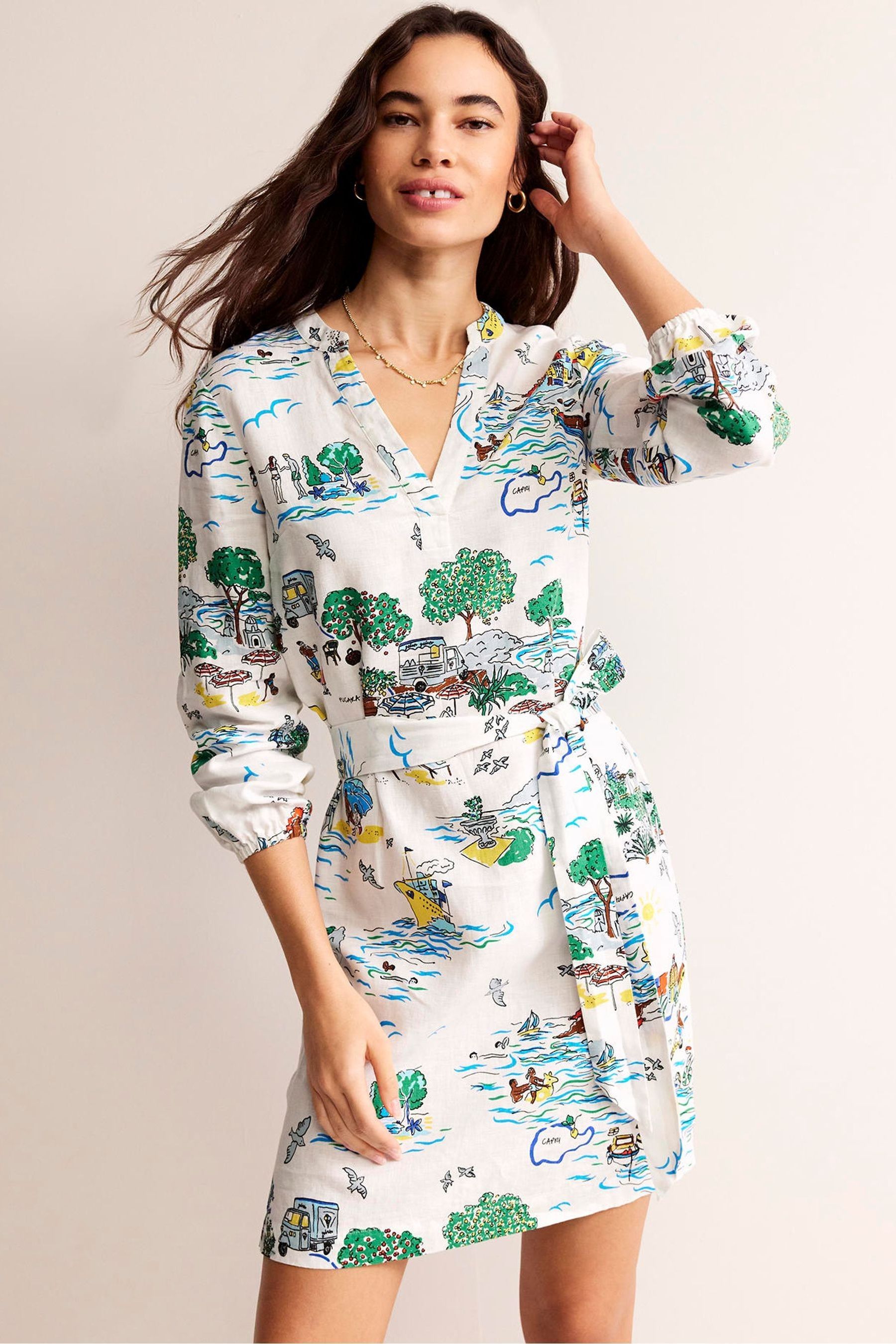 Buy Boden Cream Cleo 100 Cotton Linen Tie Waist Dress from Next Luxembourg