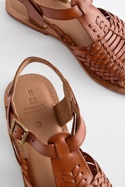Tan Brown Leather Weave Huaraches Sandals - Image 5 of 6