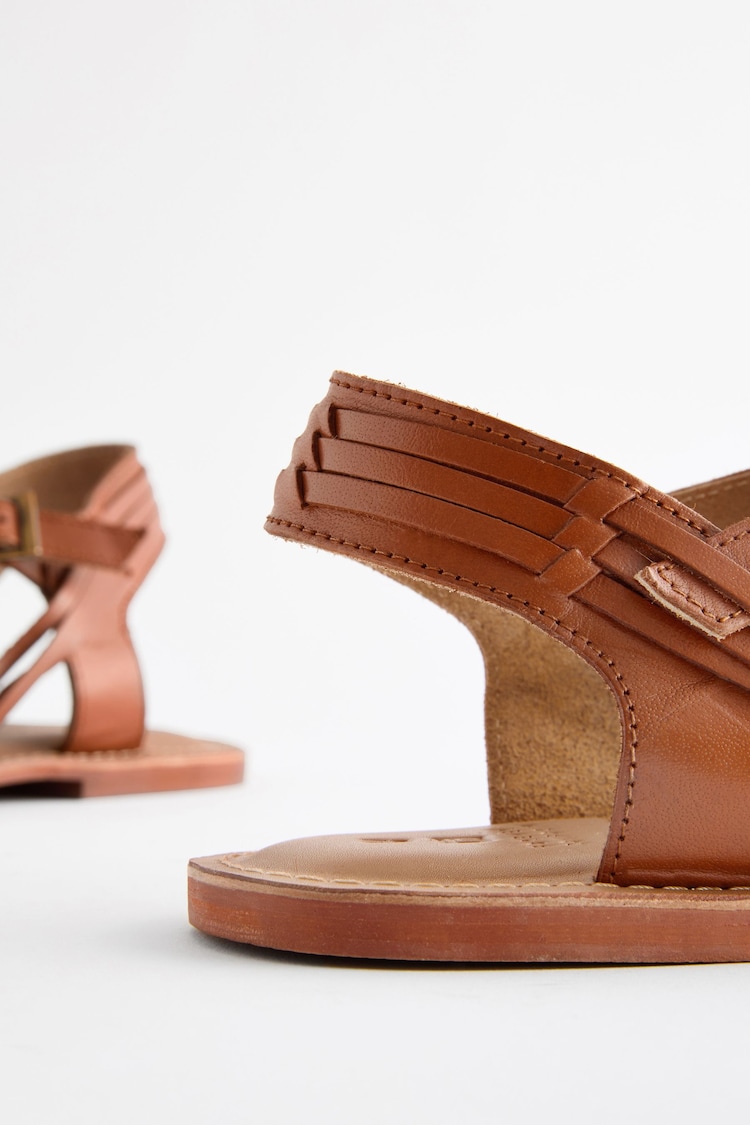 Tan Brown Leather Weave Huaraches Sandals - Image 8 of 8