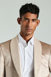 Champagne Gold Regular Fit Slim Fit Patterned Velvet Blazer - Image 4 of 12