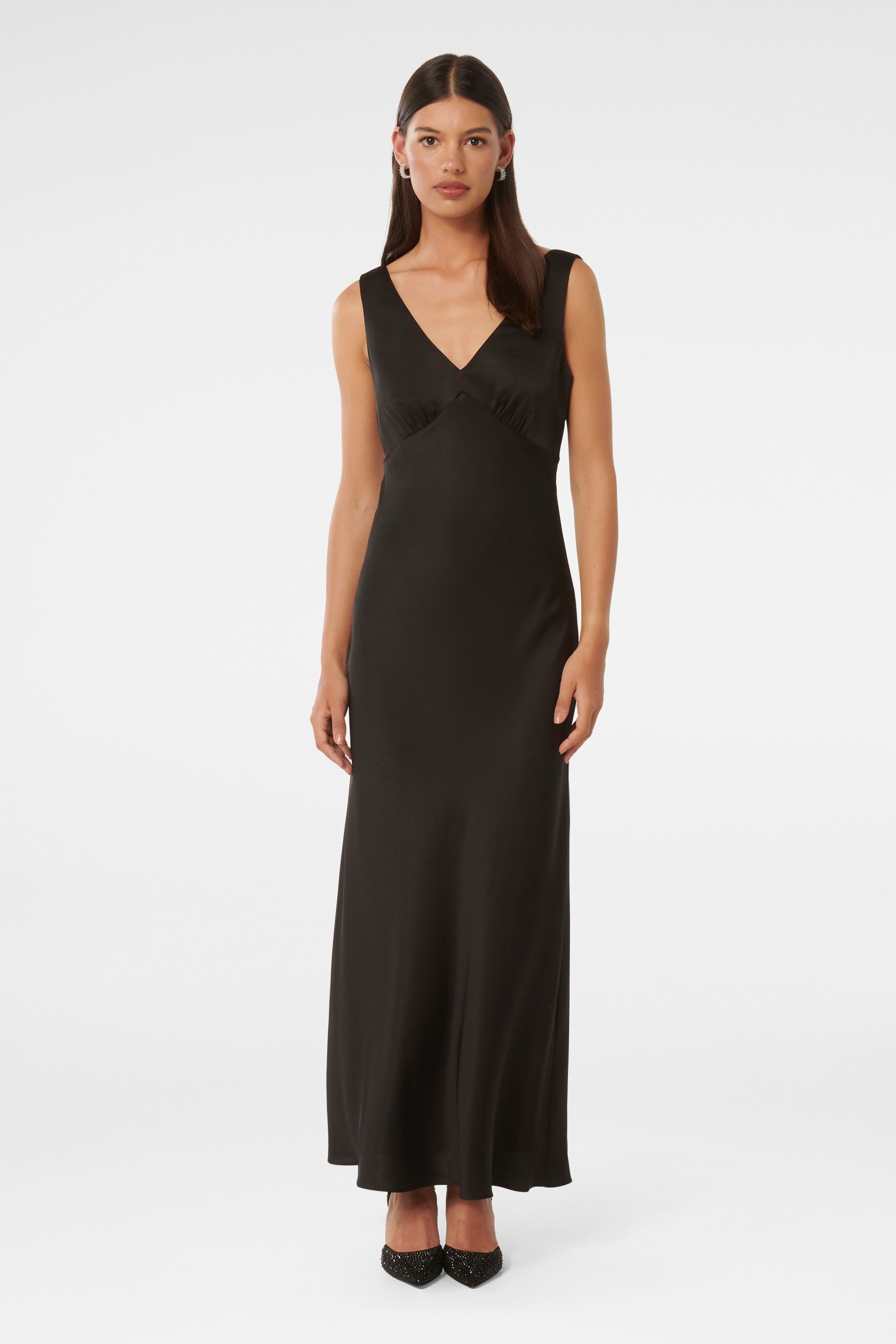 Buy Forever New Black Cameron Petite V Neck Satin Maxi Dress from Next Luxembourg