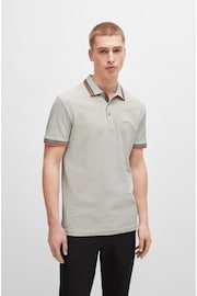 BOSS Light Grey Cotton Polo Shirt With Contrast Logo Details - Image 2 of 5