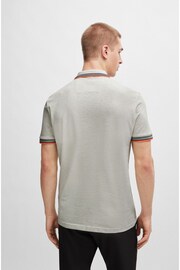 BOSS Light Grey Cotton Polo Shirt With Contrast Logo Details - Image 3 of 5