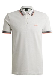 BOSS Light Grey Cotton Polo Shirt With Contrast Logo Details - Image 5 of 5