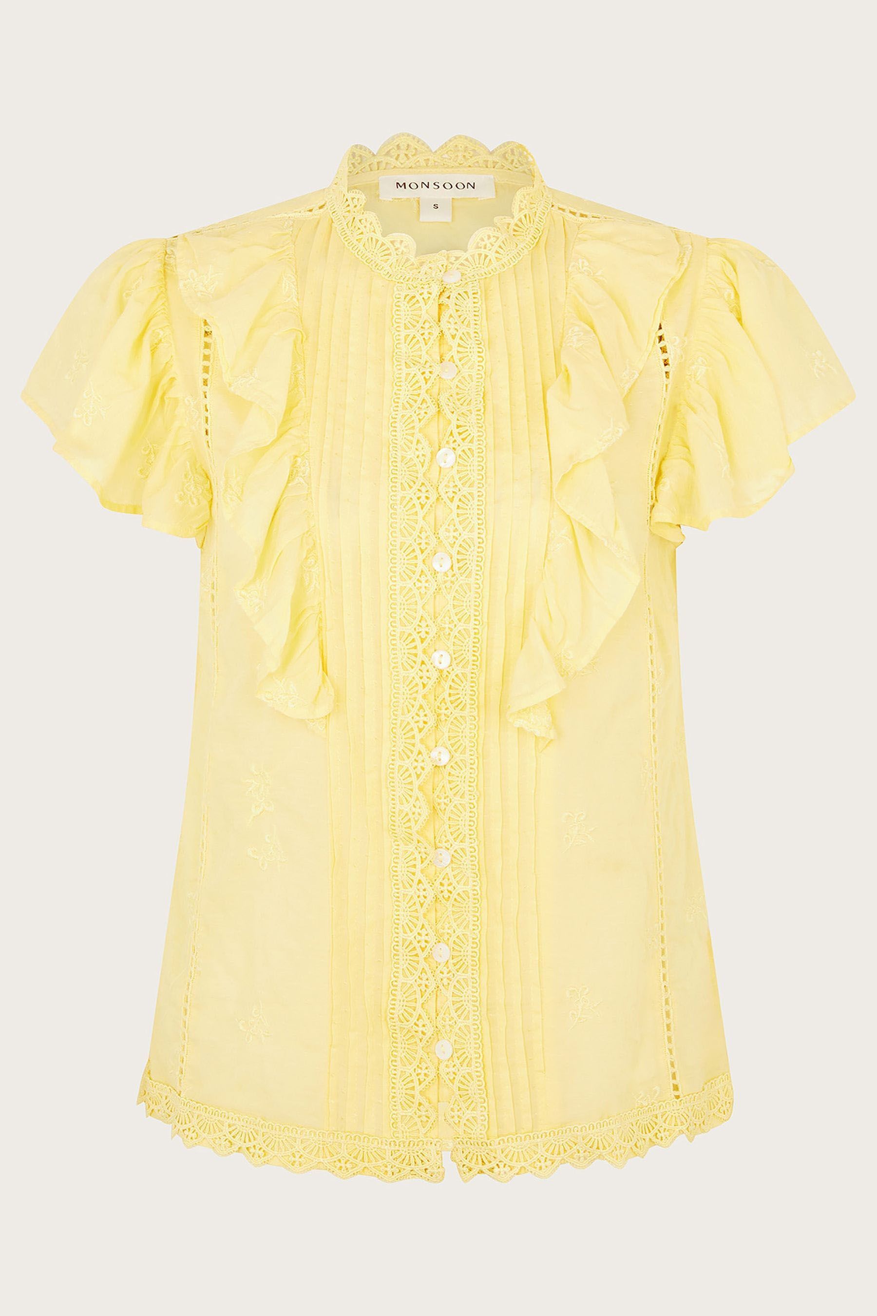 Yellow ruffle blouse top