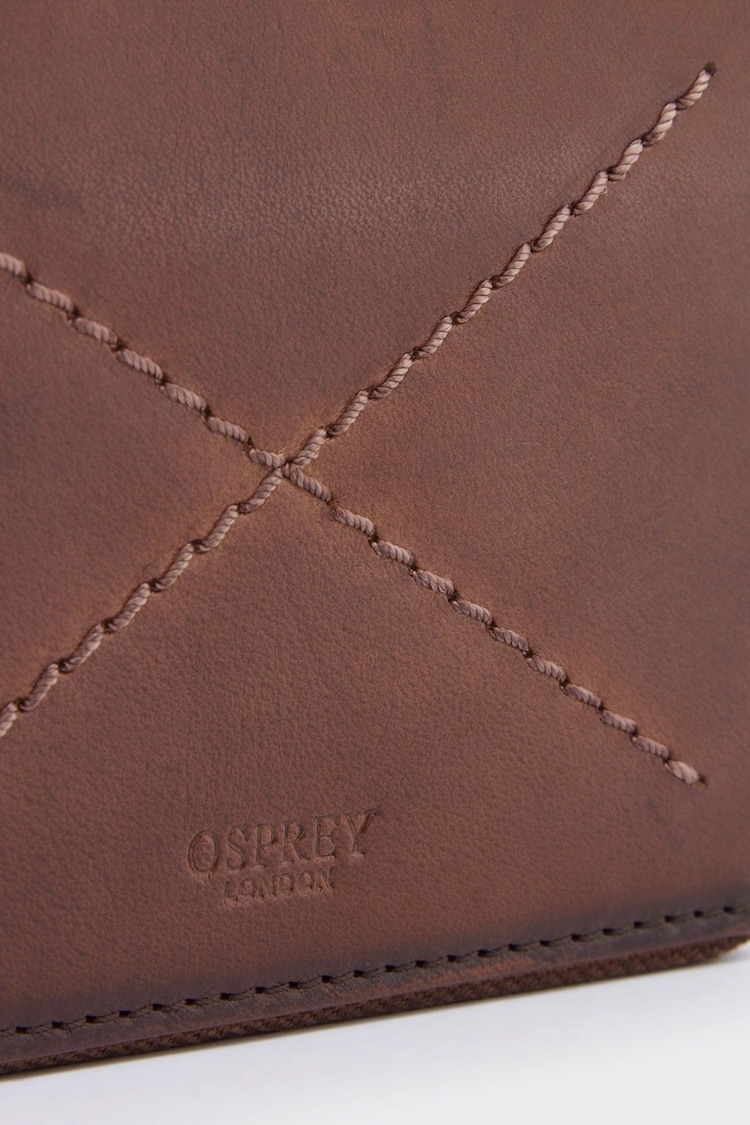 OSPREY LONDON The X Stitch Leather RFID Zip-Round Coin ID Brown Wallet - Image 7 of 7