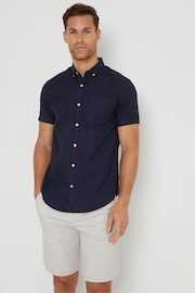 Threadbare Navy Cotton Blend Short Sleeve Shirt - Image 1 of 5