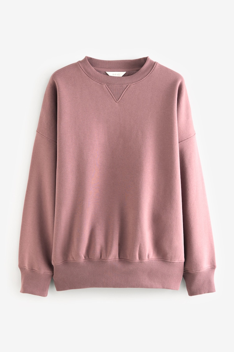 Taupe Brown Oversized Relaxed Fit Heavyweight Brushed Longline Crew Neck Sweatshirt - Image 1 of 8