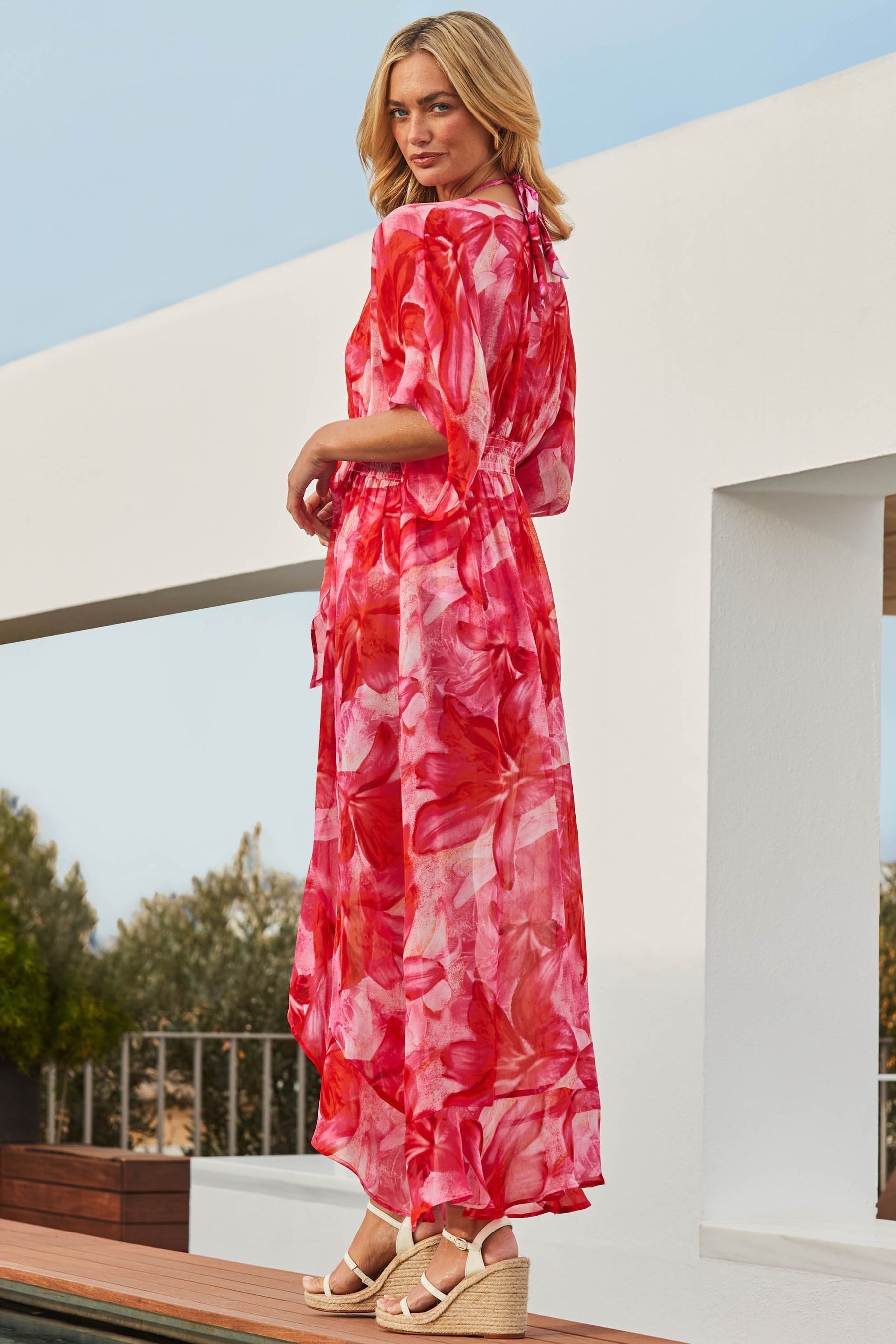Buy Sosandar Pink Ruffle Front Tie Waist Kaftan from the Next UK online ...