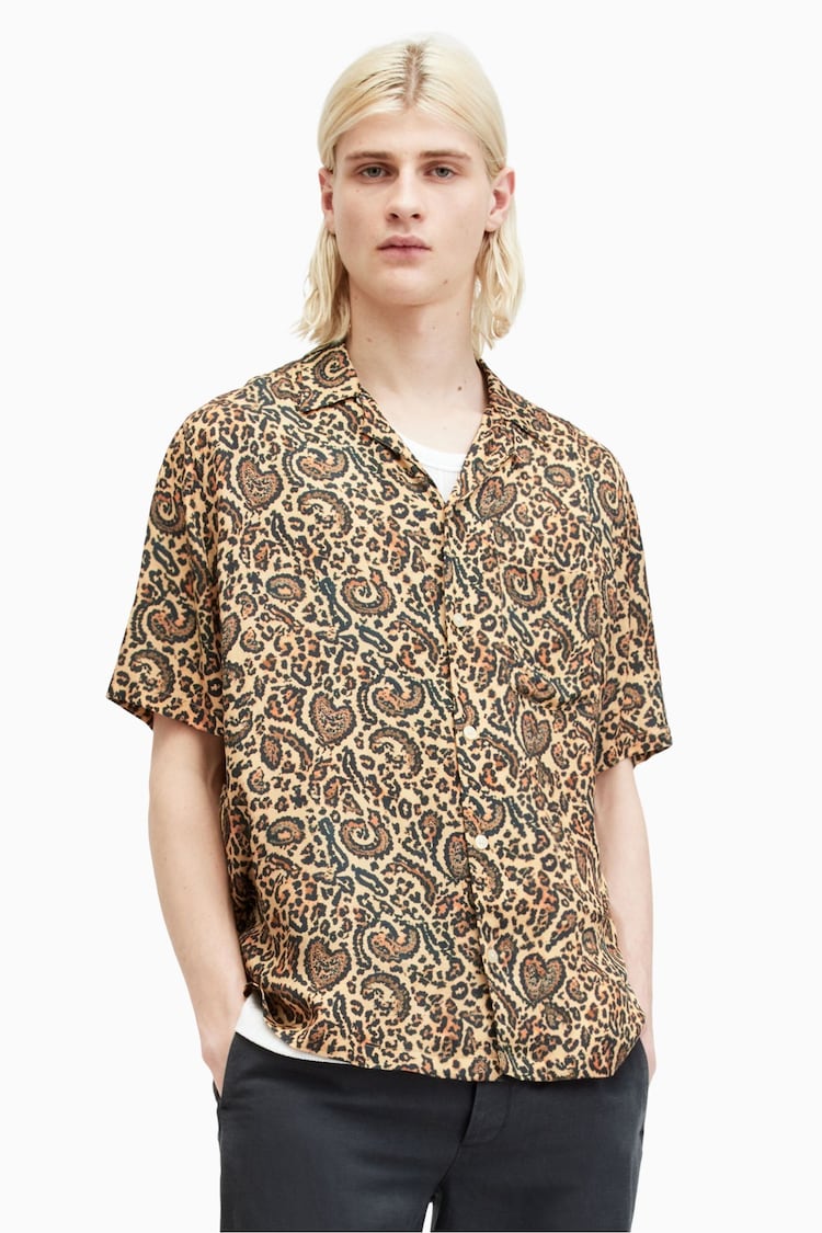 AllSaints Black Leo Paisley Short Sleeve Shirt - Image 1 of 6