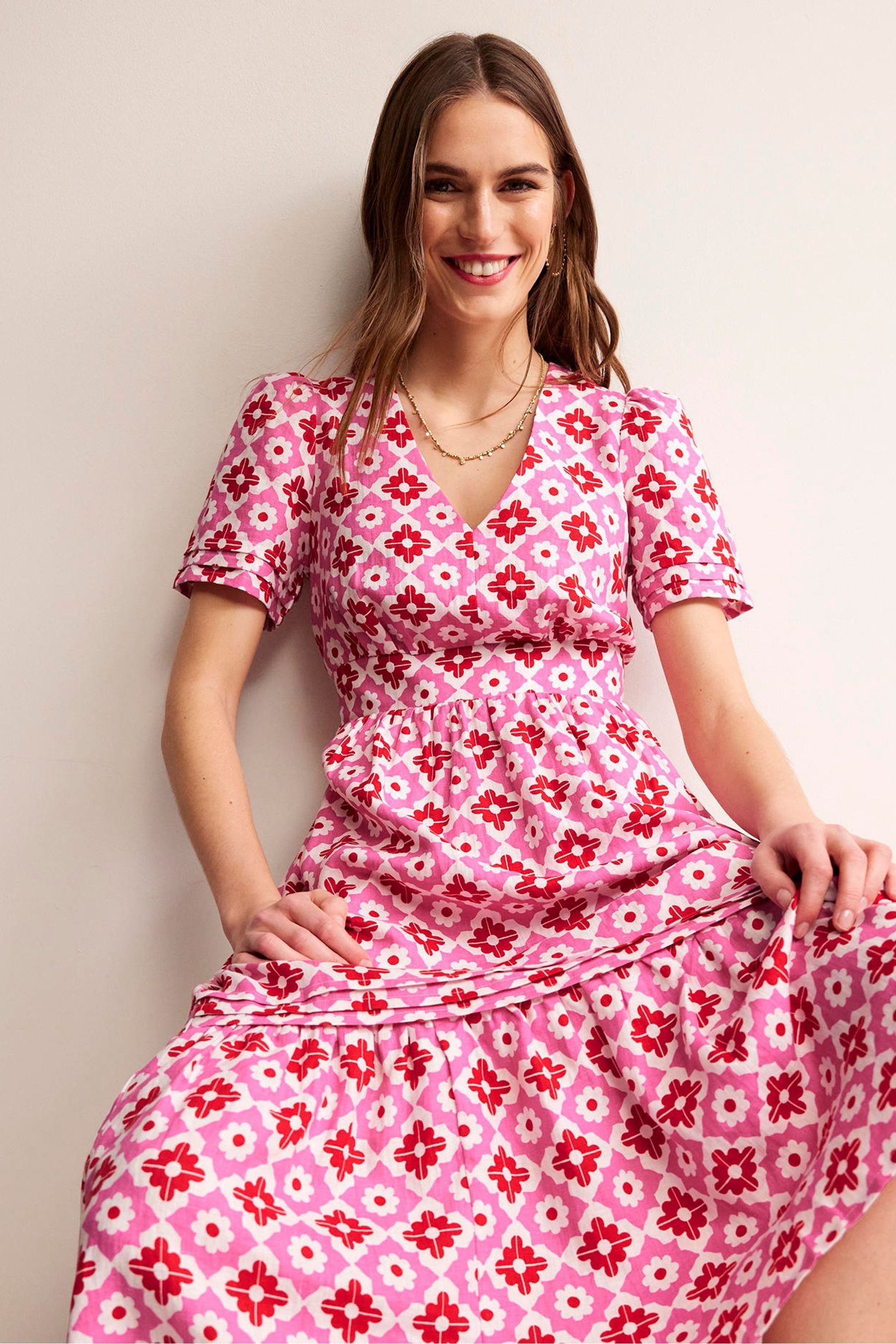 Buy Boden Pink Eve Linen Midi Dress from Next Luxembourg