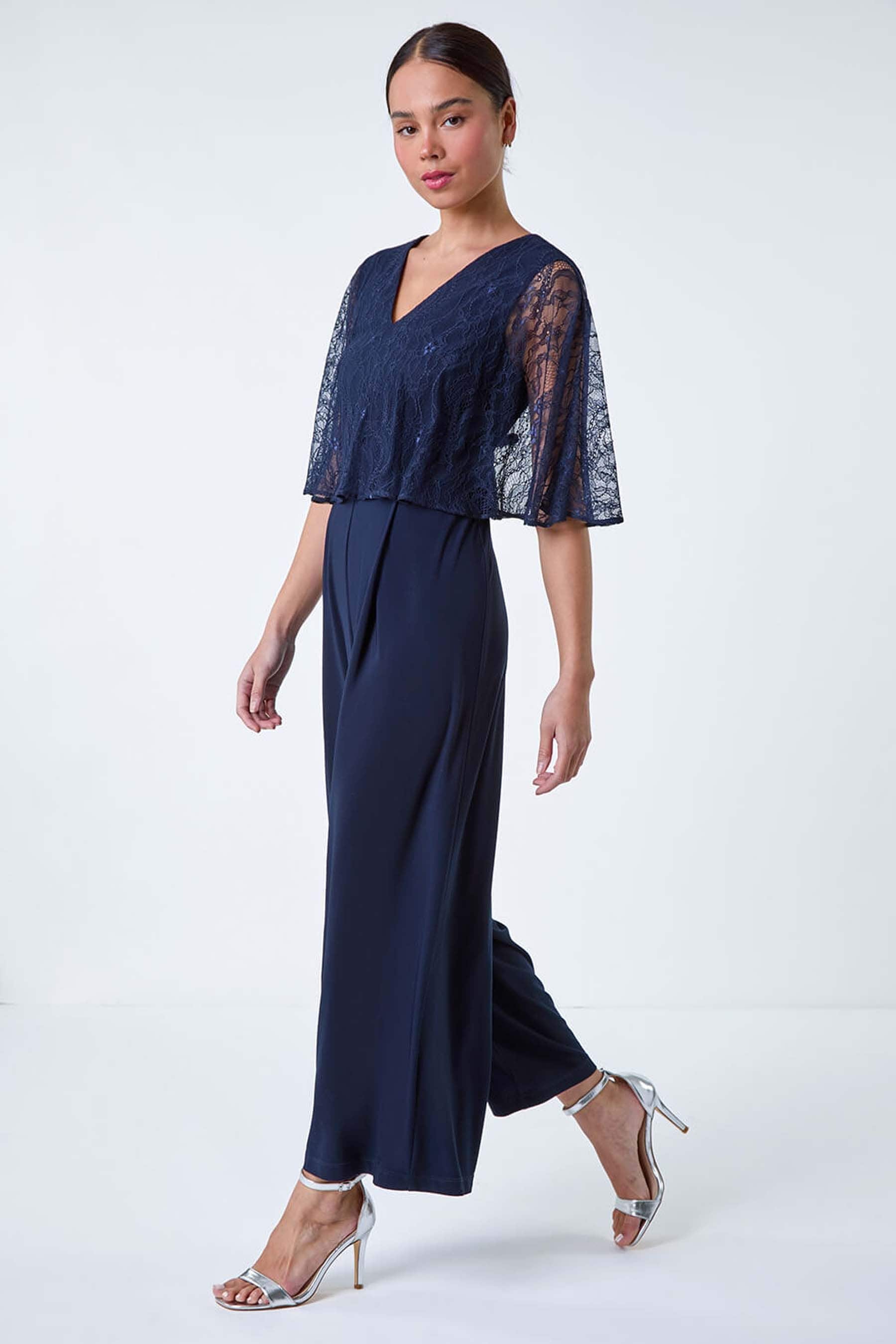 Buy Roman Blue Lace Overlay Wide Leg Jumpsuit from the Next UK online shop