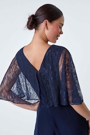 Roman Blue Lace Overlay Wide Leg Jumpsuit - Image 5 of 5