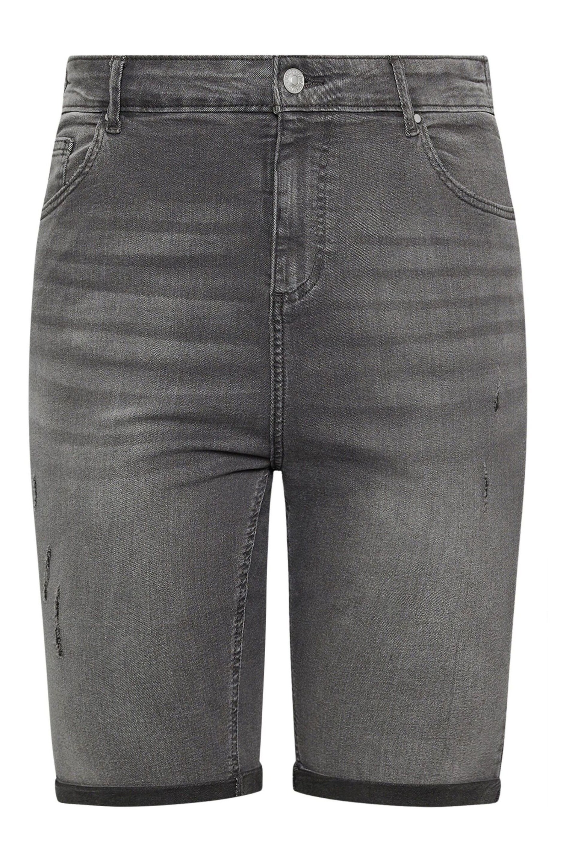 Yours Curve Grey Cat Scratch Denim Shorts - Image 5 of 5