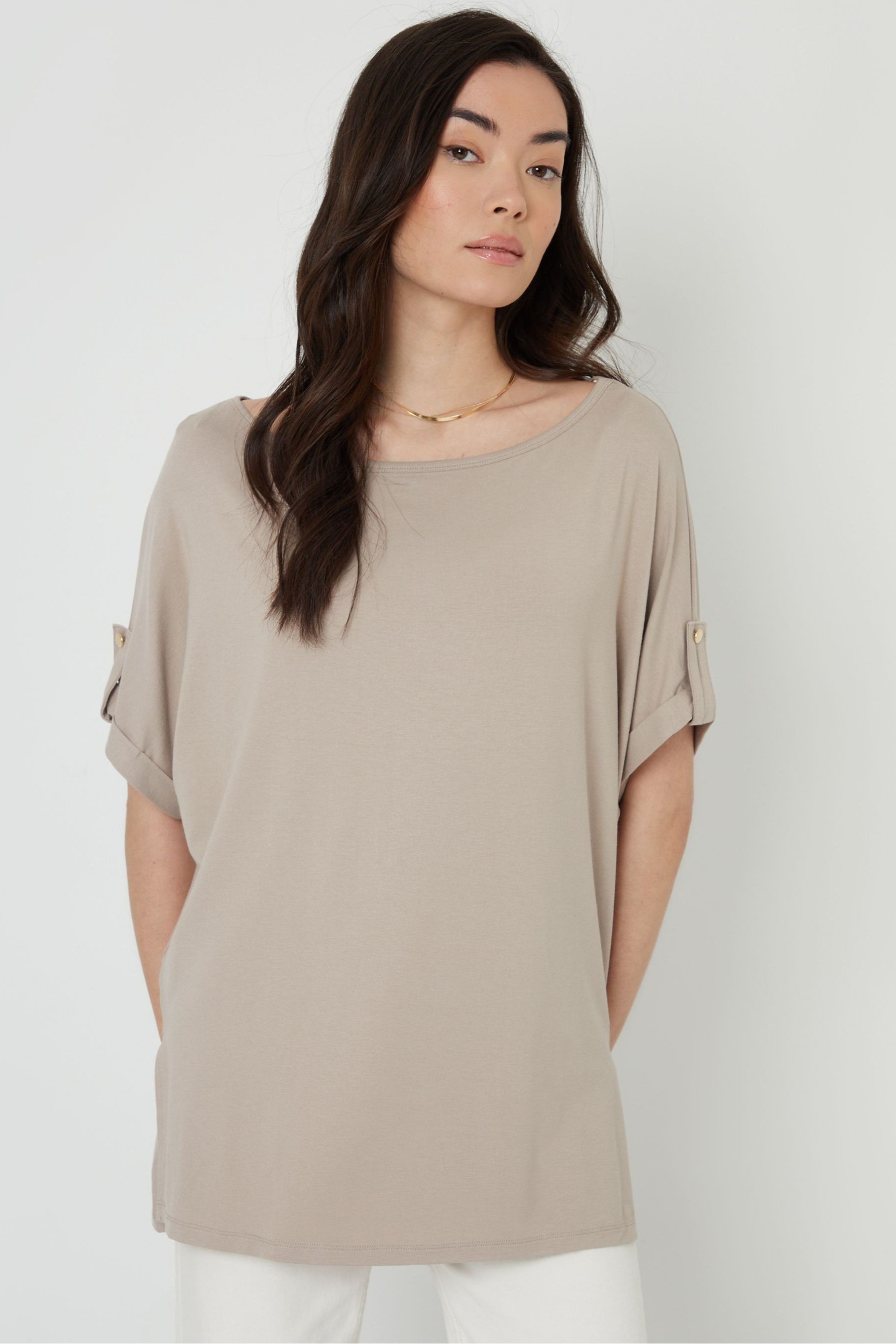 Buy Threadbare Brown Batwing Sleeve Slash Neck Tunic Top from the Next UK online shop