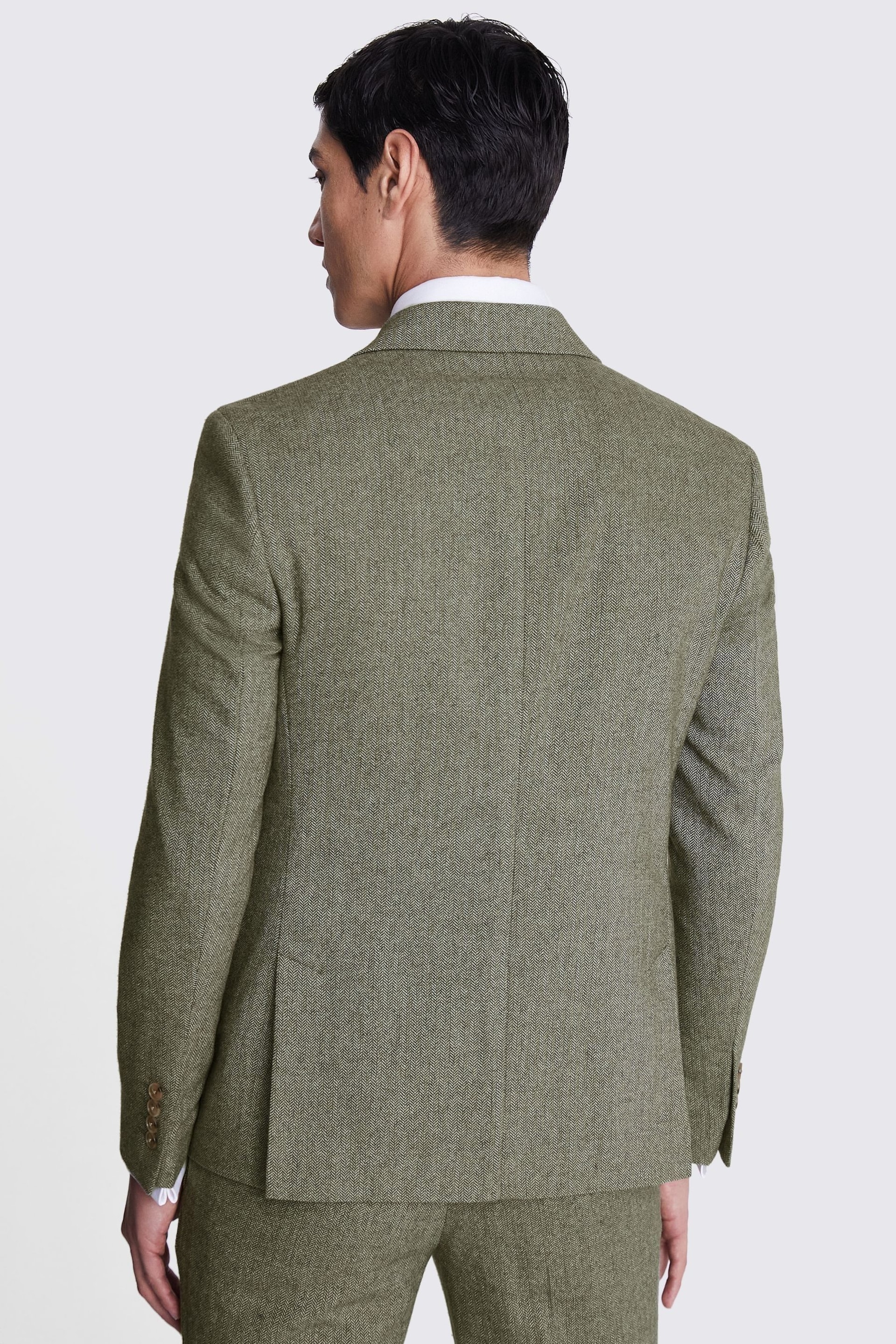 MOSS Sage Green Slim Fit Herringbone Tweed Jacket - Image 5 of 7