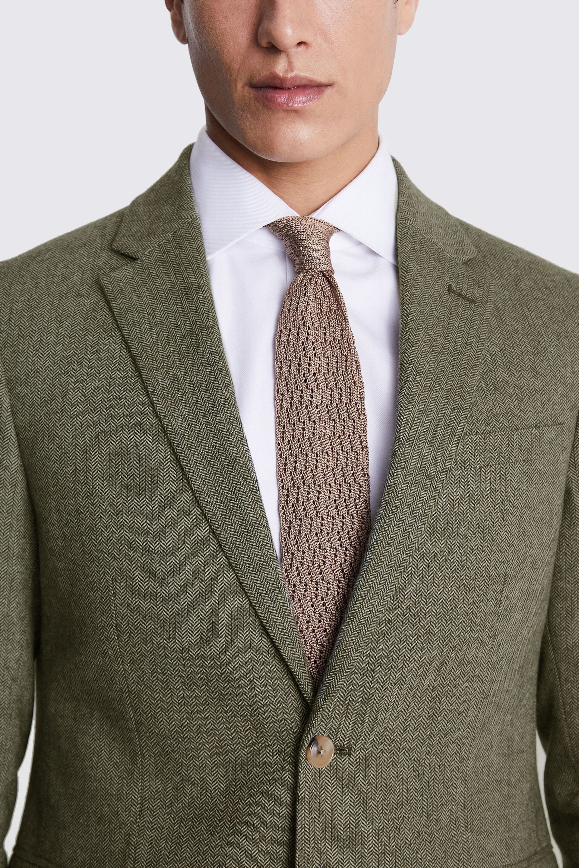 MOSS Sage Green Slim Fit Herringbone Tweed Jacket - Image 6 of 7