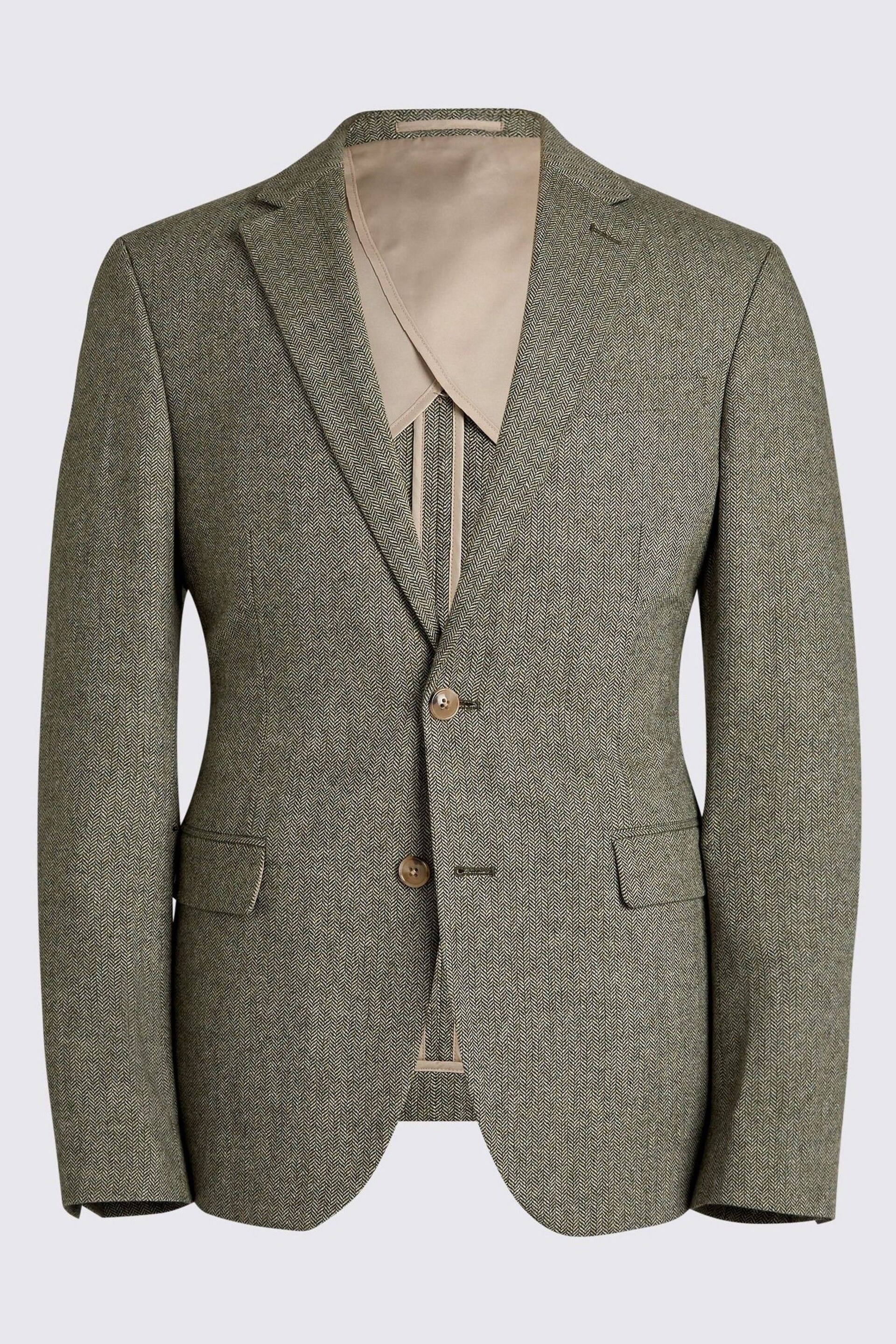 MOSS Sage Green Slim Fit Herringbone Tweed Jacket - Image 7 of 7