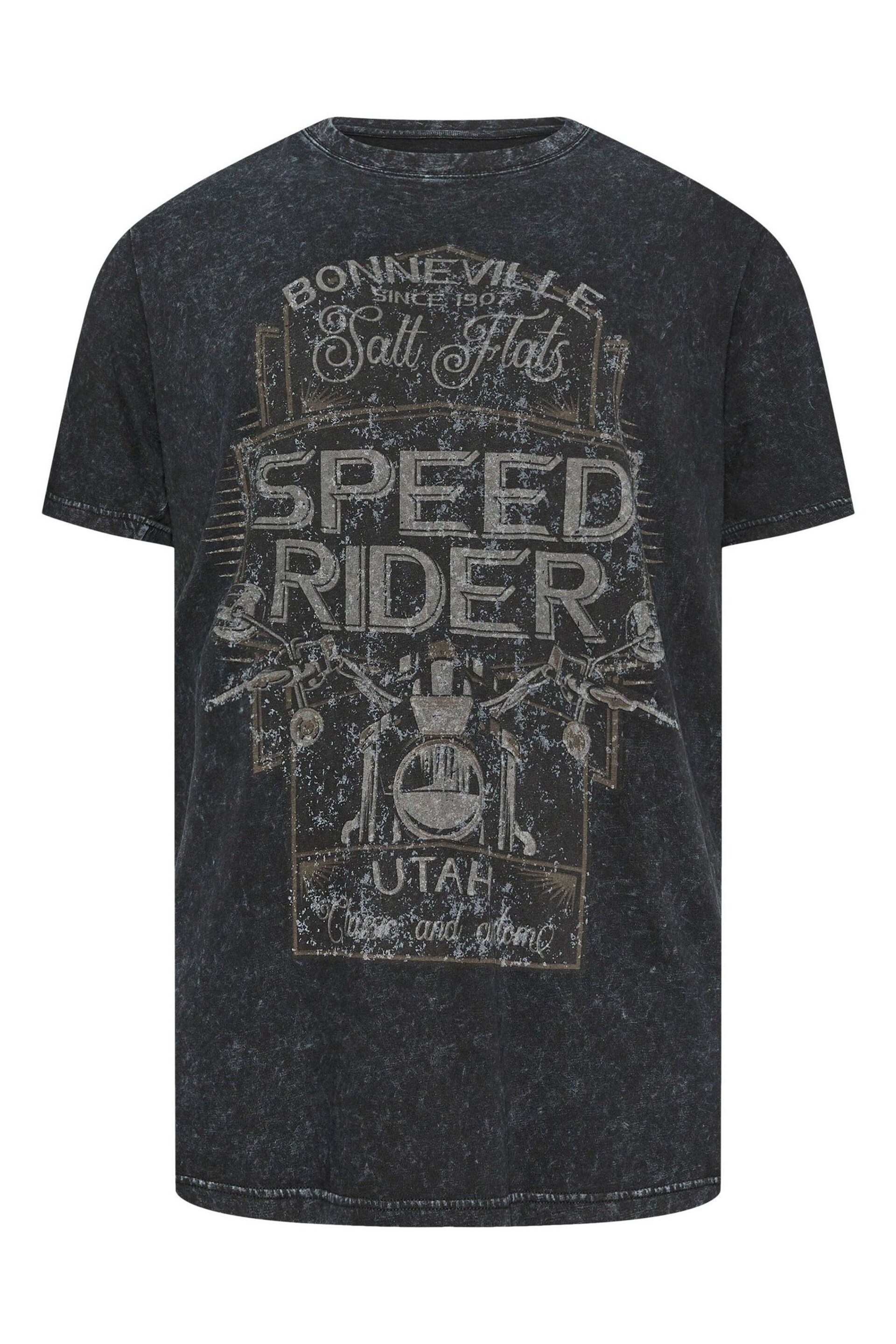 BadRhino Big & Tall Grey Acid Wash Printed T-Shirt - Image 2 of 3