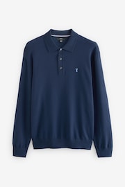 Navy Stag Logo Regular Fit Knitted Long Sleeve Polo Shirt - Image 6 of 8