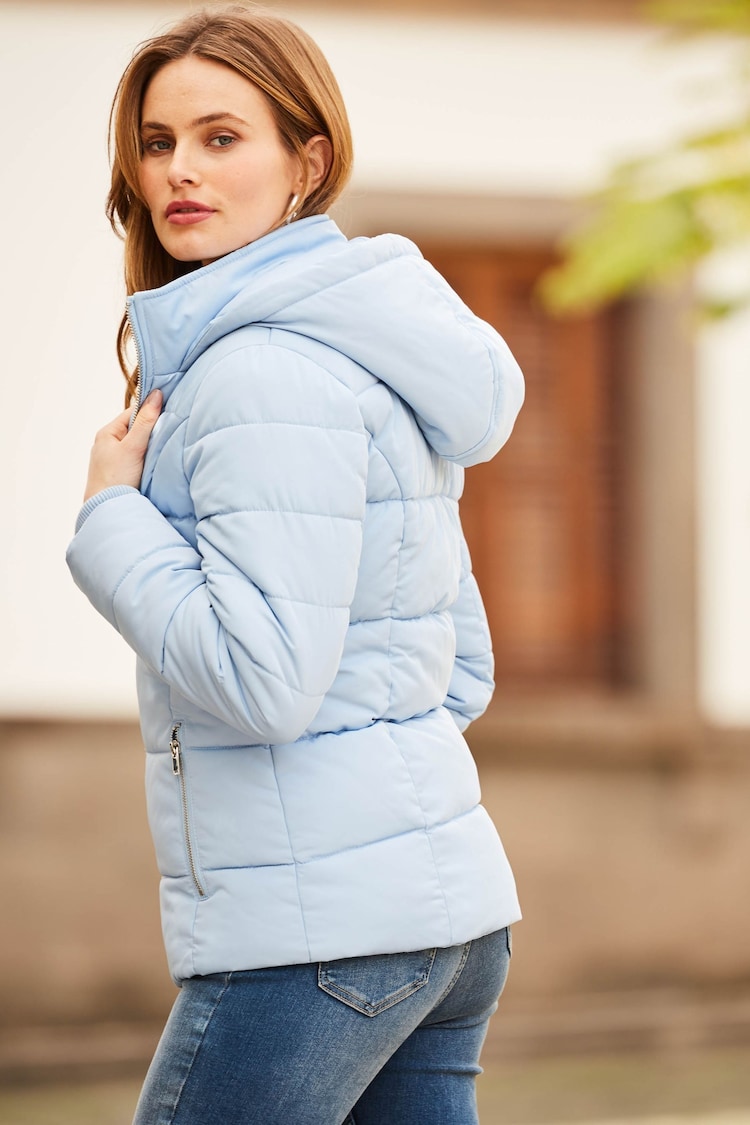 Sosandar Blue Premium Padded Jacket With Silver Zip Pockets - Image 5 of 5