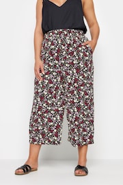 Yours Curve Black Ditsy Floral Print Wide Leg Cropped Trousers - Image 1 of 5