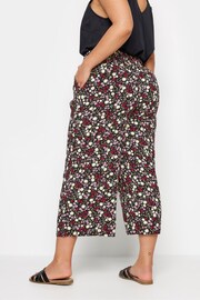 Yours Curve Black Ditsy Floral Print Wide Leg Cropped Trousers - Image 3 of 5