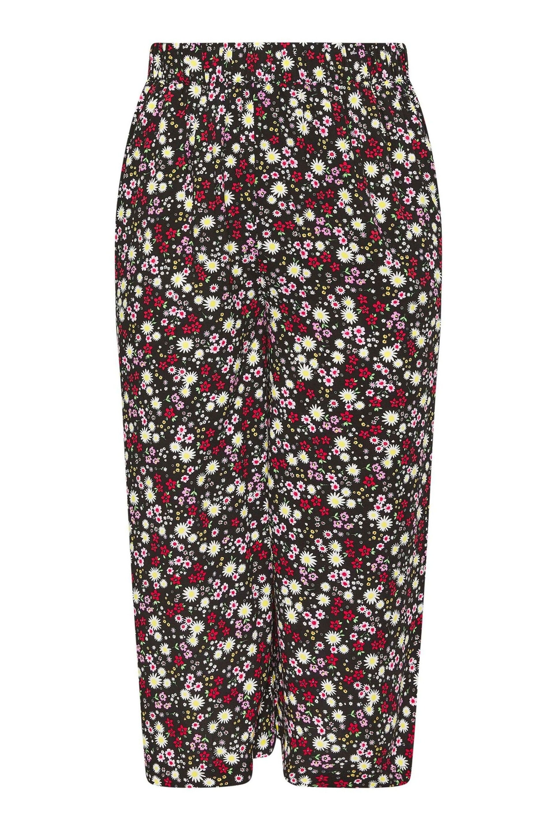 Yours Curve Black Ditsy Floral Print Wide Leg Cropped Trousers - Image 5 of 5