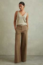 Reiss Dark Camel Eva Cotton Blend Wide Leg Trousers - Image 3 of 6