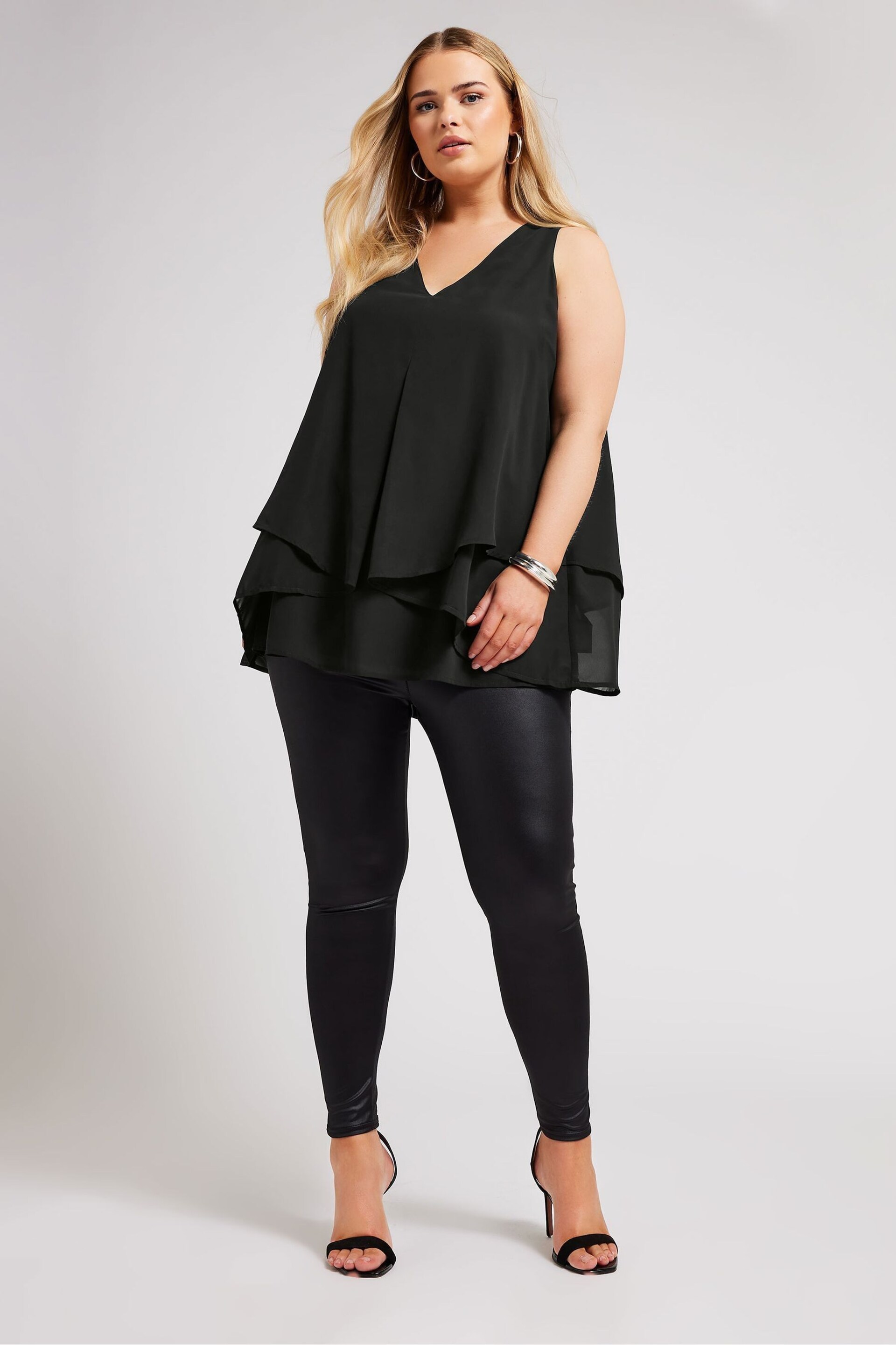 Yours Curve Black London Layered Sleeveless Blouse - Image 2 of 5