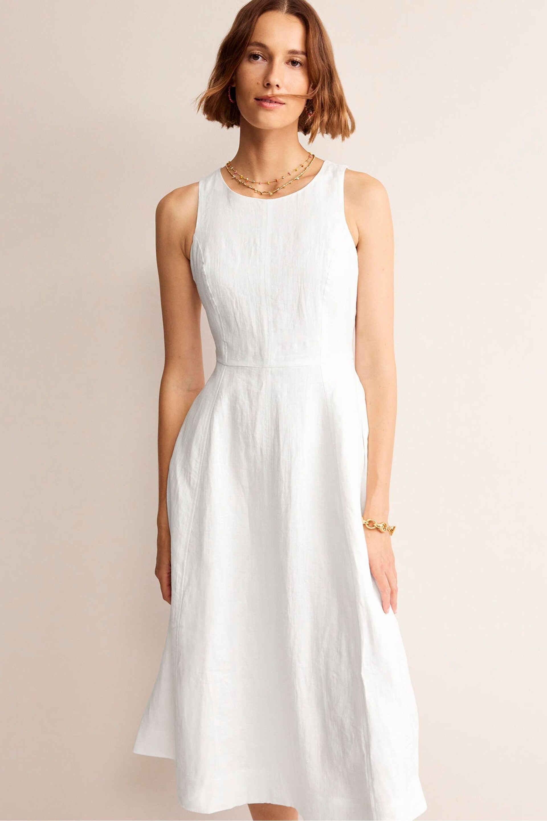 Boden White Carla Linen Midi Dress - Image 2 of 5