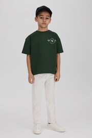 Reiss Dark Green Palm Cotton Crew Neck Motif T-Shirt - Image 2 of 4