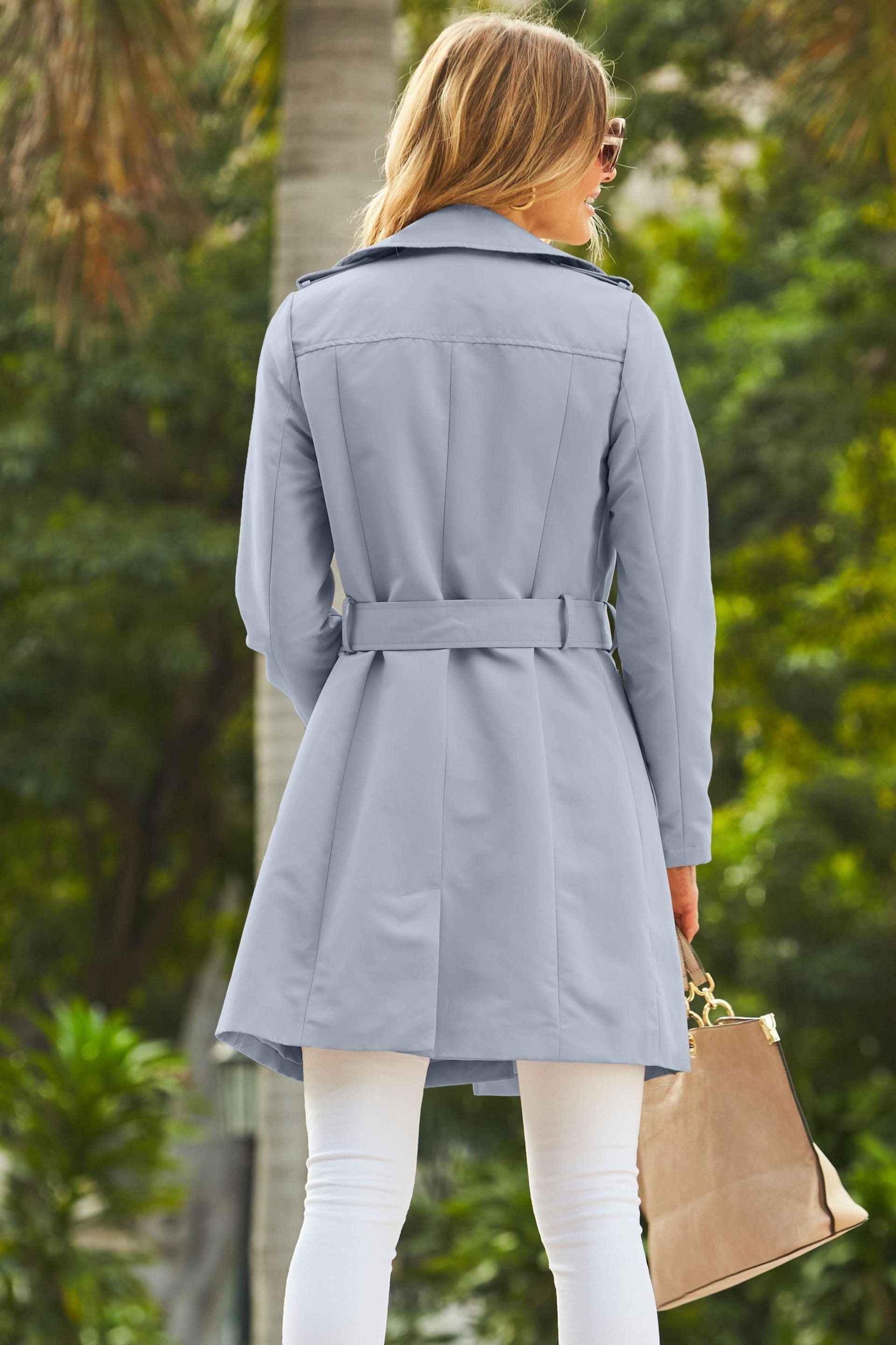 Sosandar Powder Blue Double Breasted Trench Coat With Pocket - Image 2 of 4