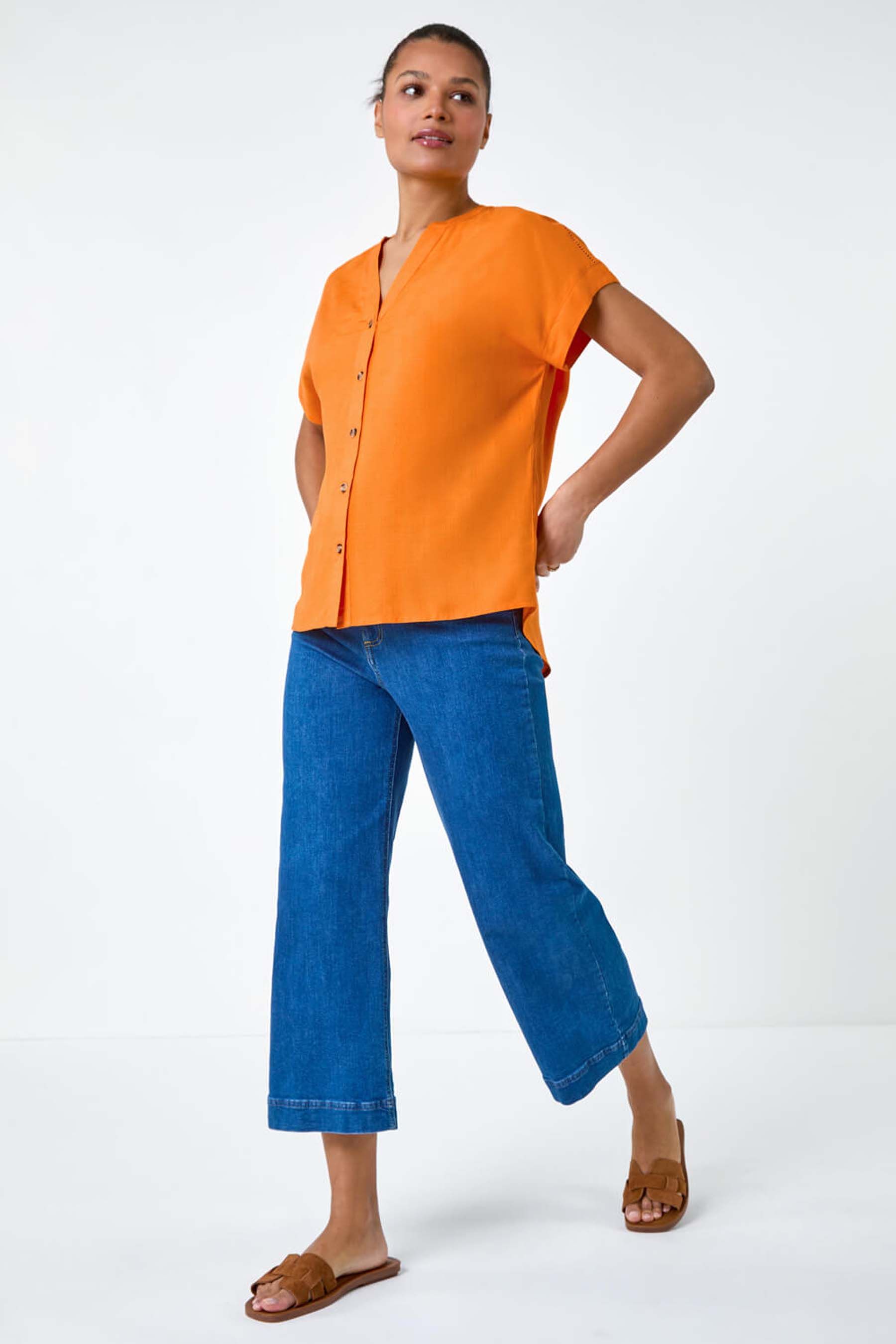 Buy Roman Orange Plain Button Through Relaxed Shirt from the Next UK online shop