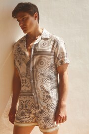 Reiss Champagne/Brown Bandana Baller Reiss | Ché Printed Elasticated Waist Swim Shorts - Image 1 of 5