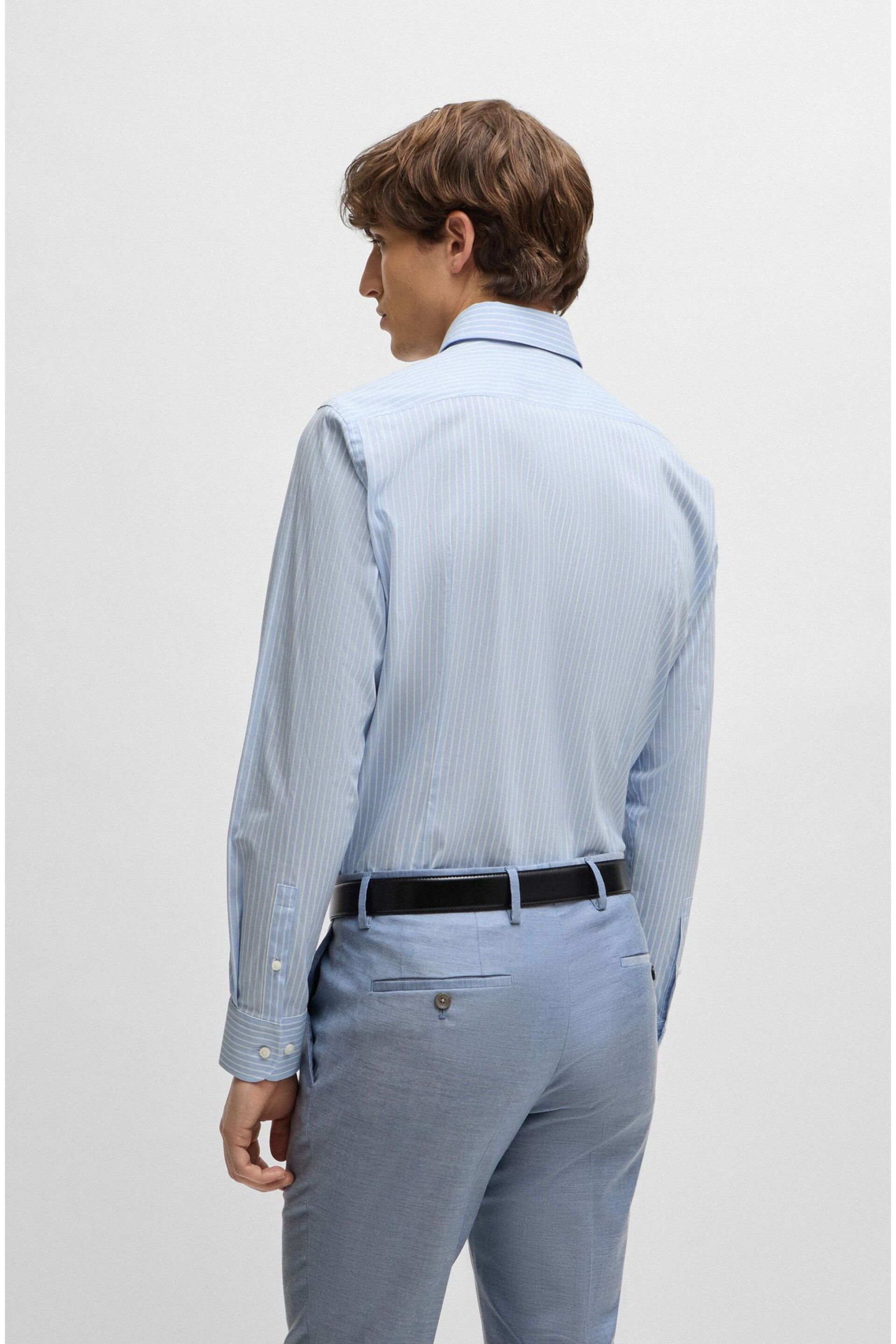 BOSS Blue Slim-Fit Shirt In Striped Easy-Iron Stretch Cotton - Image 2 of 6