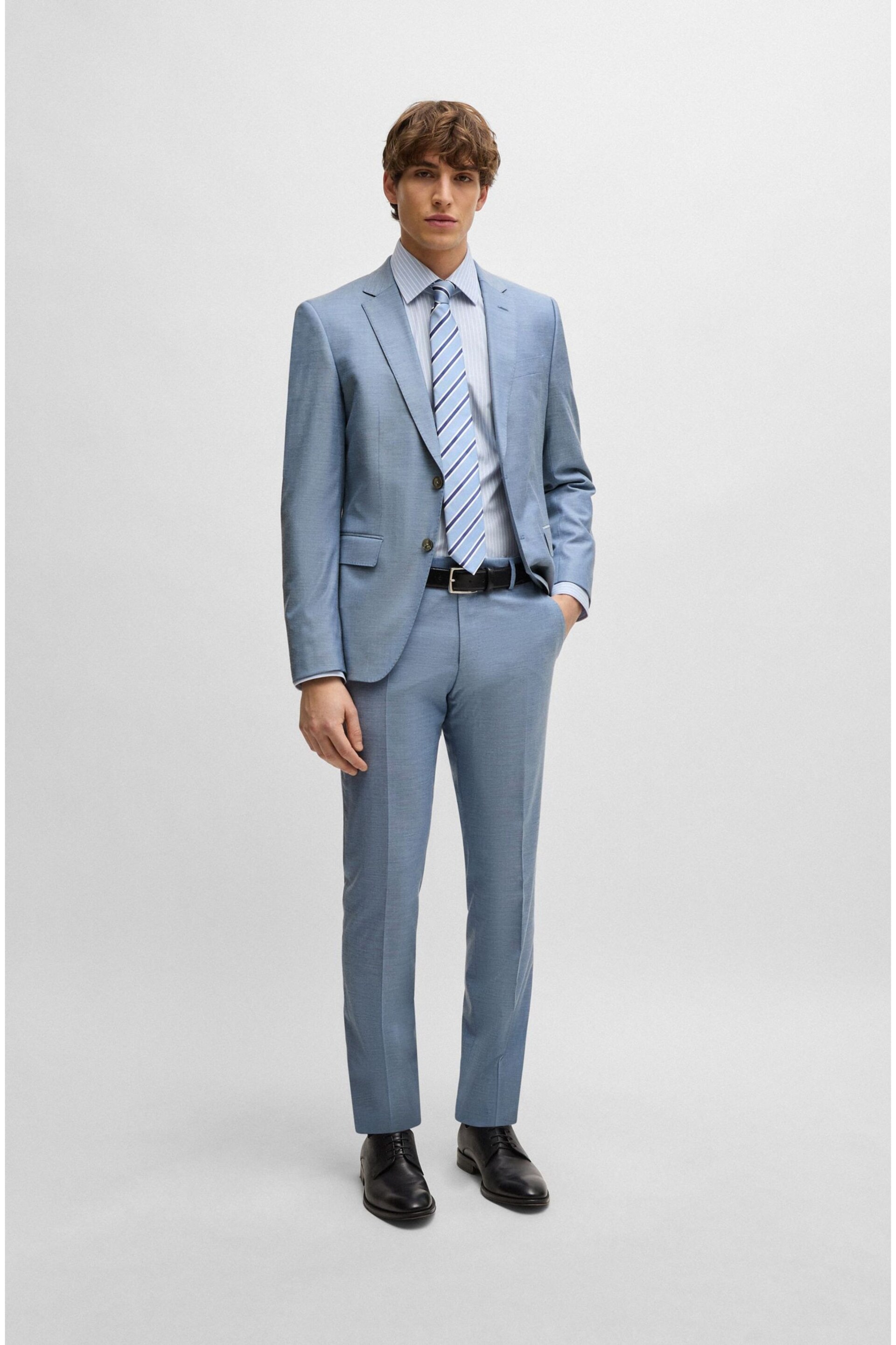 BOSS Blue Slim-Fit Shirt In Striped Easy-Iron Stretch Cotton - Image 3 of 6
