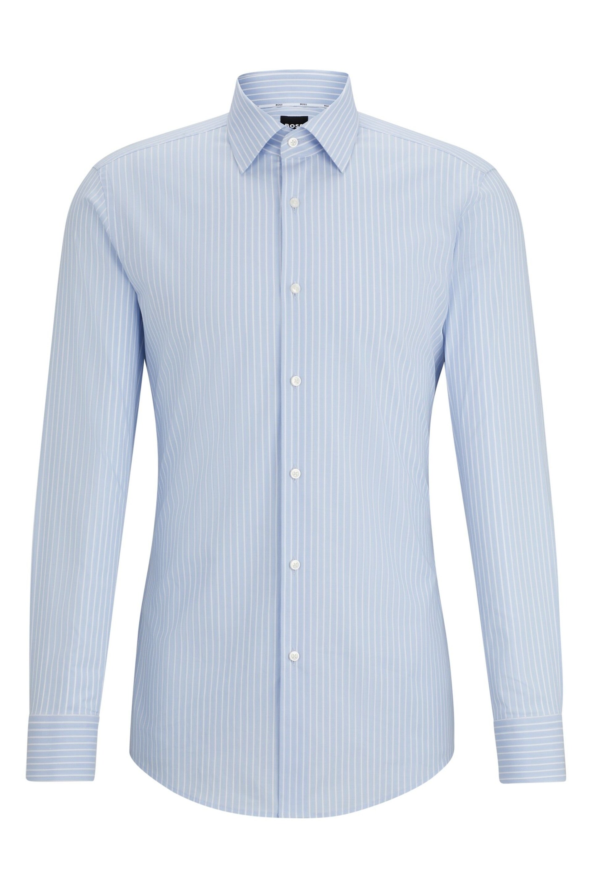 BOSS Blue Slim-Fit Shirt In Striped Easy-Iron Stretch Cotton - Image 6 of 6