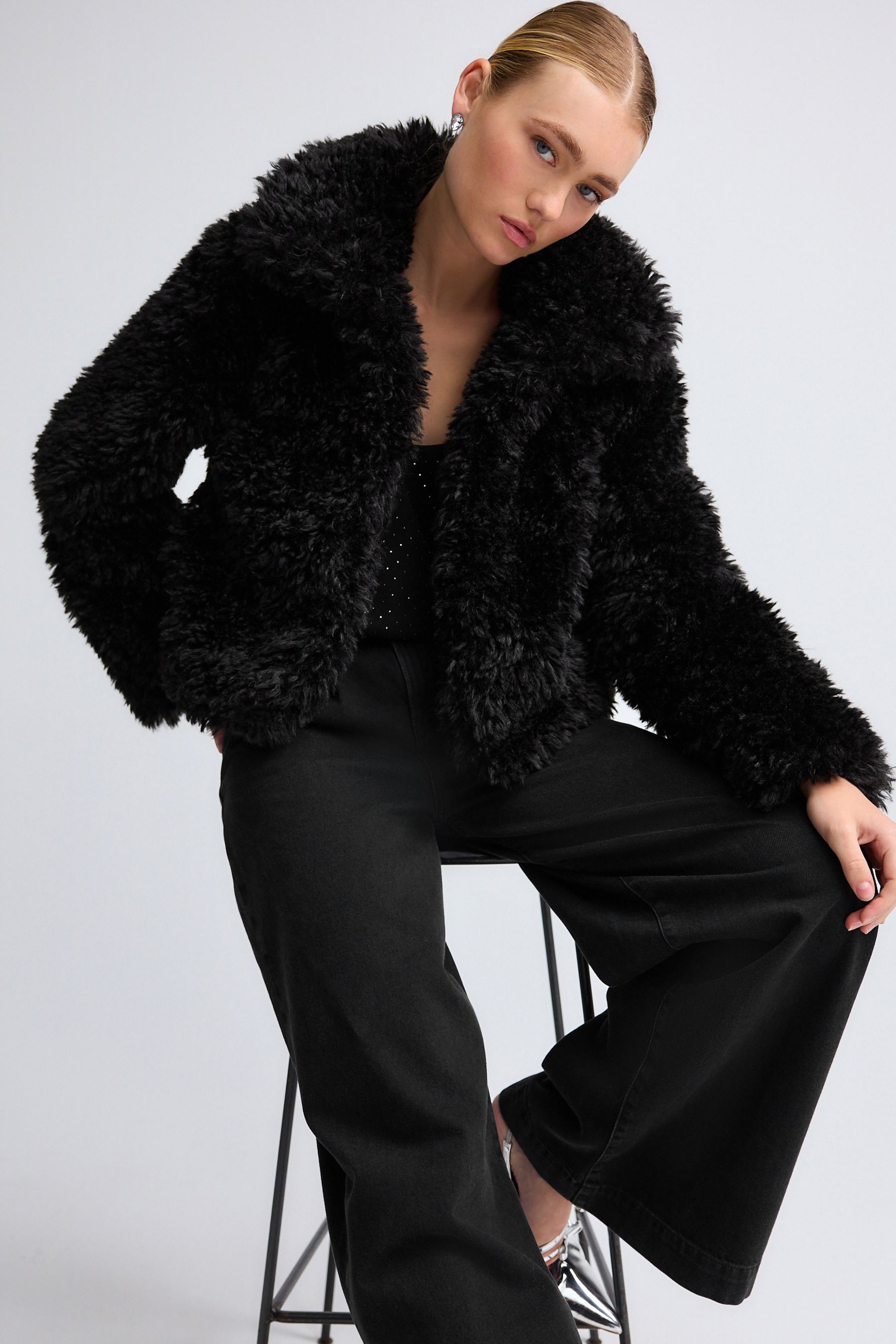 Buy Black Short Faux Fur Jacket from the Next UK online shop